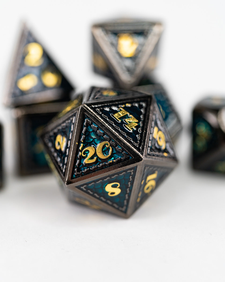 Golem Heart | 7 Piece Metal Dice Set - Emberglow Gaming