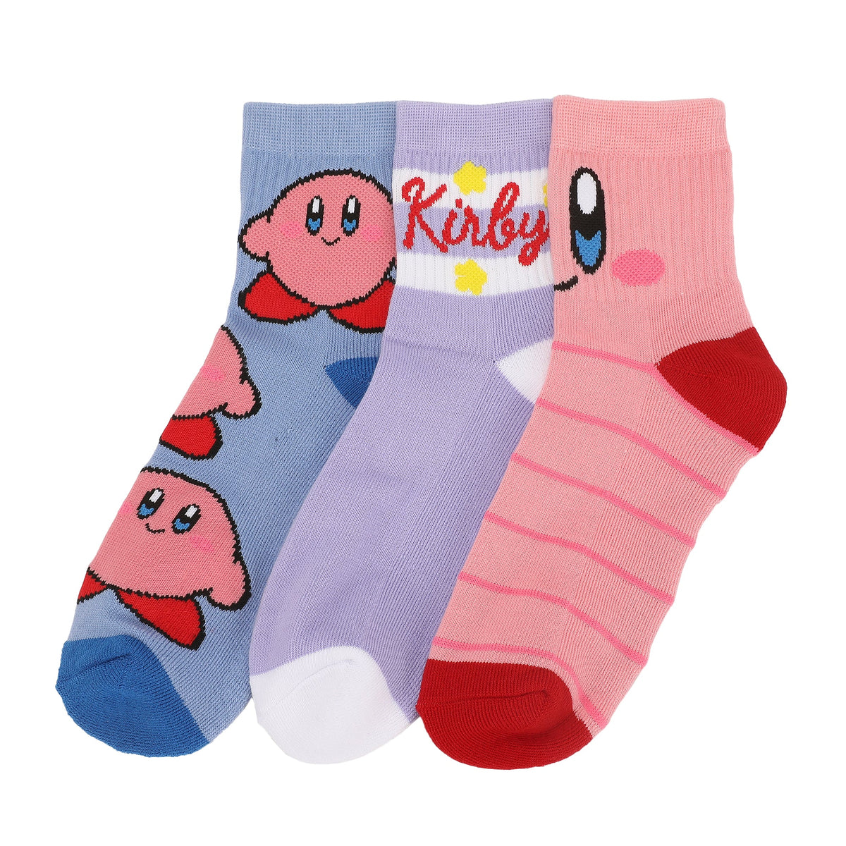 Kirby Kirby Waddle and AOP Kirby Womens Casual Quarter Crew Socks 3 Pack