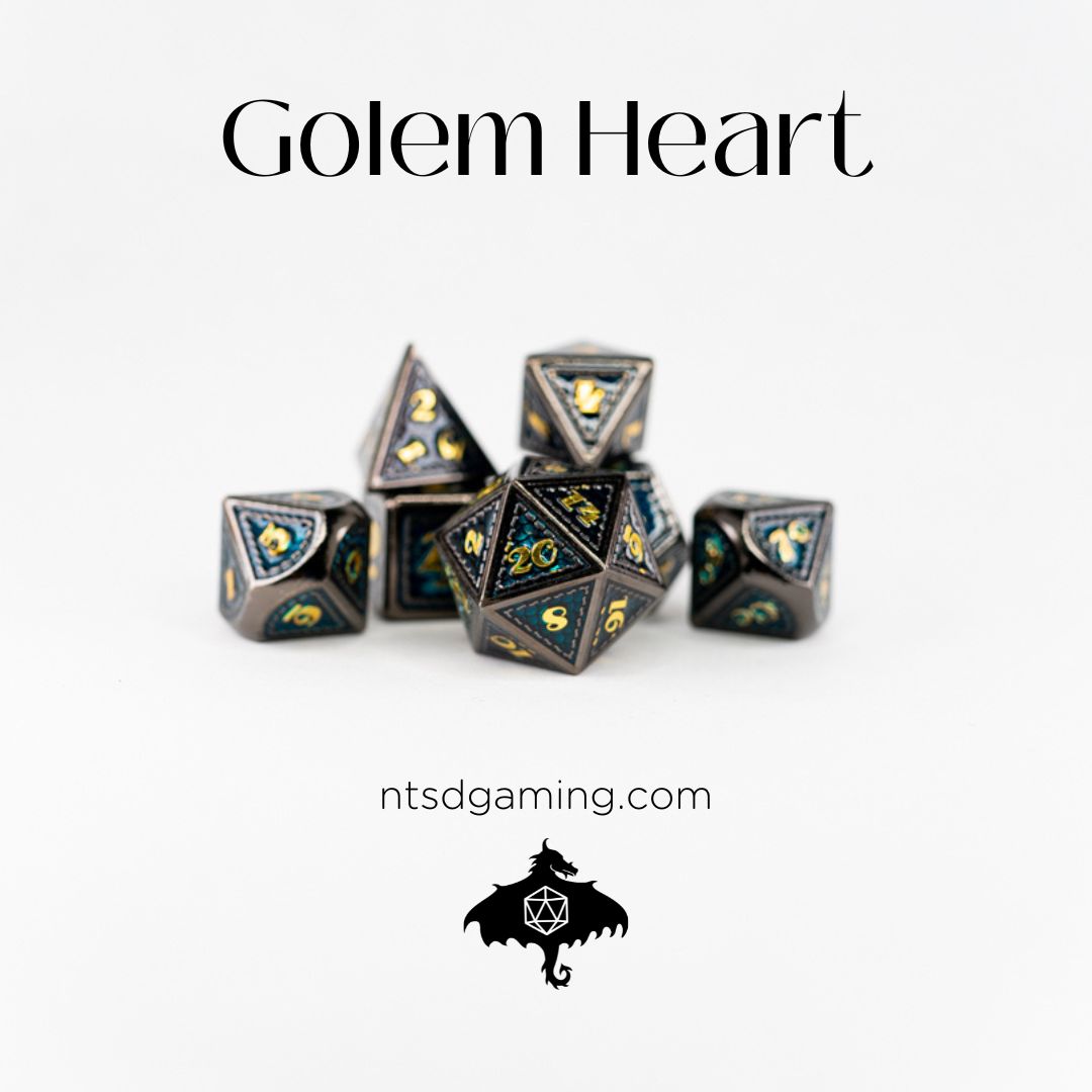 Golem Heart | 7 Piece Metal Dice Set - Emberglow Gaming