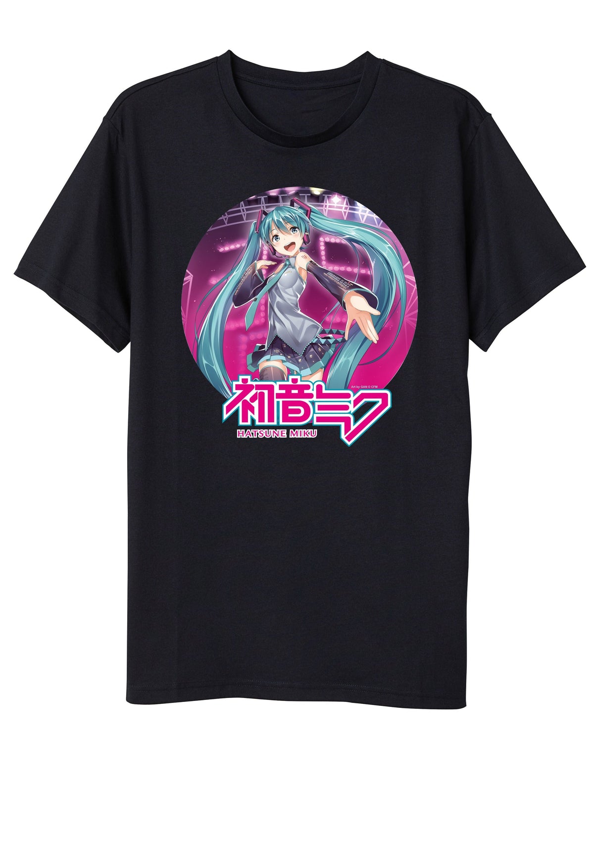 Hatsune Miku Anime Cartoon Circle Frame  Black Graphic Tee